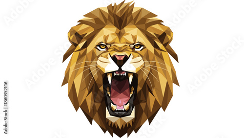 Geometric Lion Head Roaring with Sharp Details and Intense Gaze.