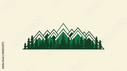 Geometric Mountain Range and Forest Landscape Illustration.