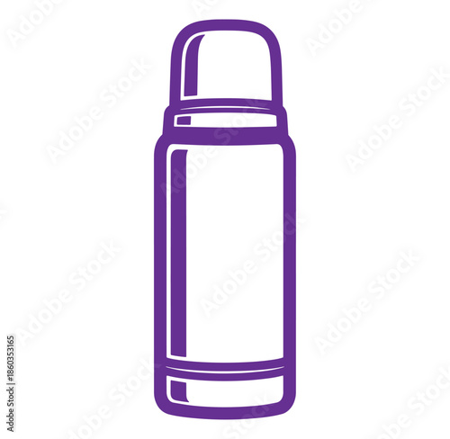 Purple line art illustration of a simple thermos bottle for beverages or drinks