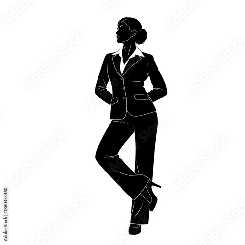 Silhouette of a Confident Businesswoman in Suit Standing Elegantly.