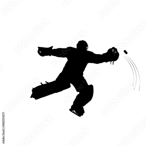 Silhouette of a Hockey Goalie Making a Save on White Background.