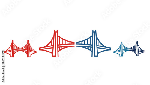Golden Gate Bridge Variations Red and Blue Artistic Renderings.