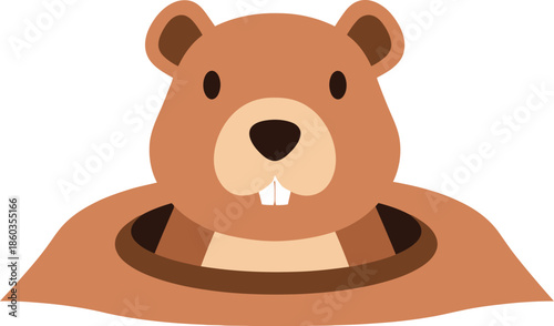 Cute cartoon groundhog peeking out of hole