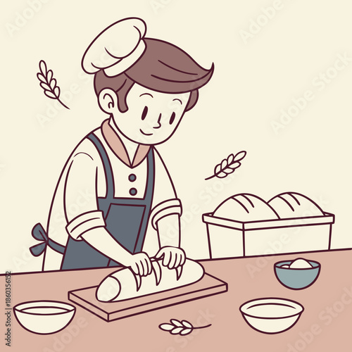 Baker Kneading Dough for Fresh Bread