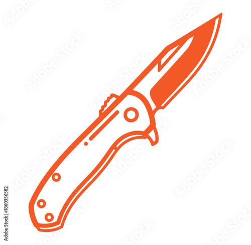 Stylized orange outline of a pocket knife ideal for outdoor adventures and survival
