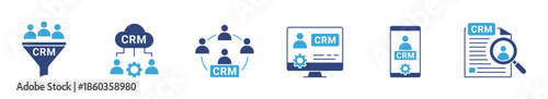 CRM System Icons Set, Customer Relationship Management and Database Symbols, Business Marketing Concept, Vector Illustration