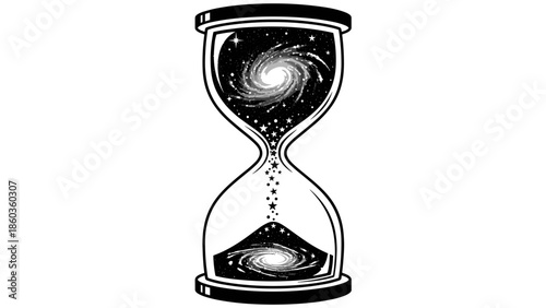 Hourglass with Galaxy Inside A Conceptual Illustration of Time and Space.