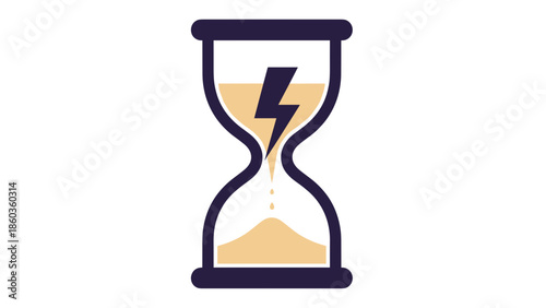 Hourglass with Lightning Bolt Symbol of Time Energy and Urgency.