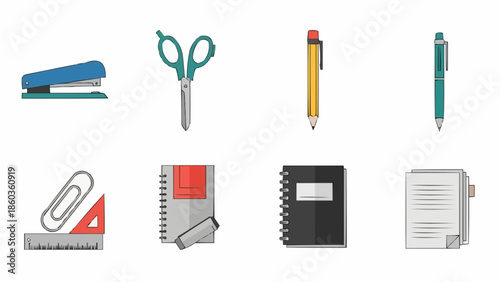 Collection of Essential Stationery Items for School and Office Use.