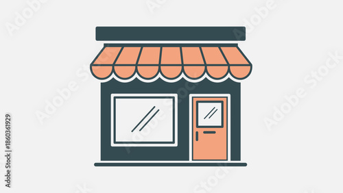 Illustration of a charming storefront with awning and display window.