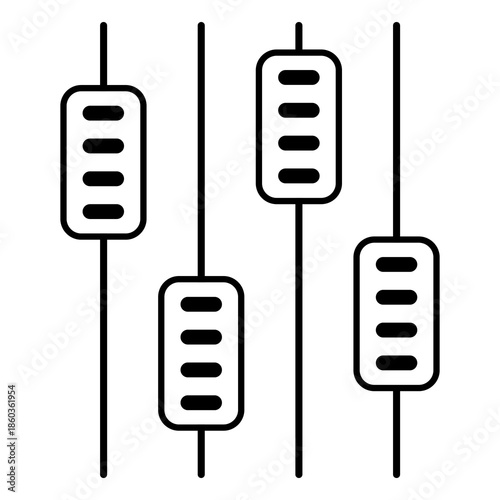 Audio equalizer fader sliders for sound mixing and music production settings black and white