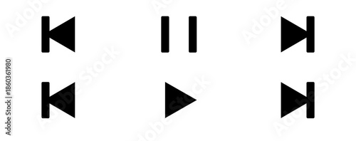 Foto Set of black media playback control icons including play pause and skip