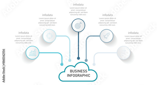 Cloud shape infographic process diagram. Infographic template for industry, business, energy, technology, science. A cloud with 5 connected steps. vector