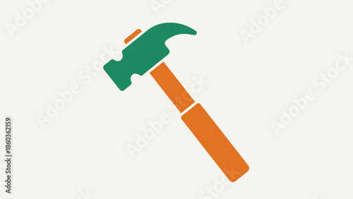 Illustration of a Green and Orange Hammer Tool for Construction.