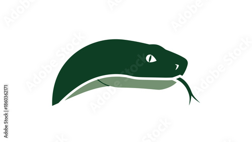 Illustration of a Green Snake Head with Tongue Out.