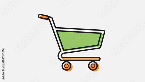 Illustration of a Green Shopping Cart with Brown Accents and Wheels.