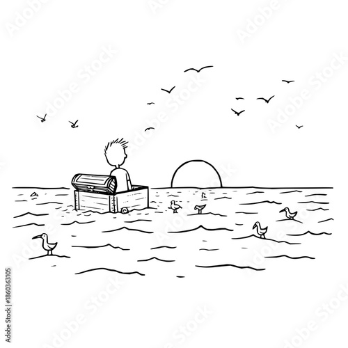 Man Sitting on Bench in Water Watching Sunset