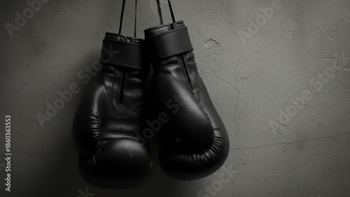 Black Boxing Gloves Hanging on Wall.