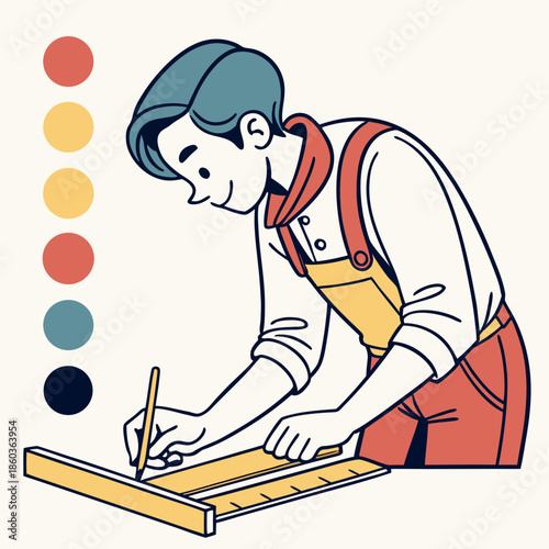 Carpenter drawing a design with a pencil and ruler