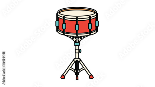 Illustration of a Red Snare Drum on a Stand 1.