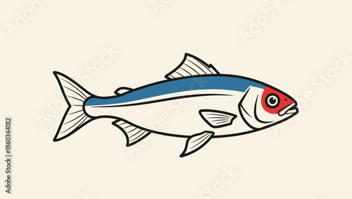 Illustration of a Sardine Fish with Red Head and Blue Back.