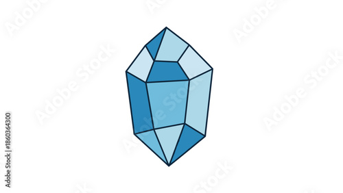 Illustration of a Sparkling Blue Crystal with Faceted Surface.
