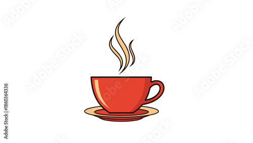 Illustration of a Steaming Red Coffee Cup on a Saucer.