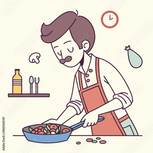 Chef cooking vegetables in a pan