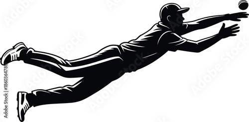 Athlete diving to catch ball