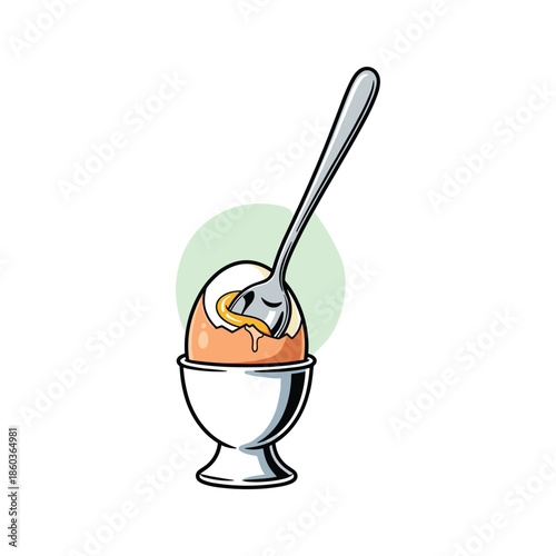 Boiled egg in egg cup with spoon