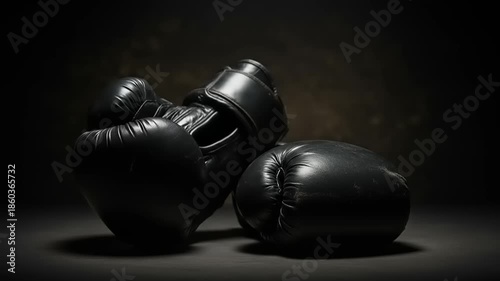Black Boxing Gloves on Dark Background.