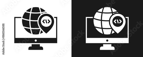 Ip Address Icon Set Glyph In White And Black Background