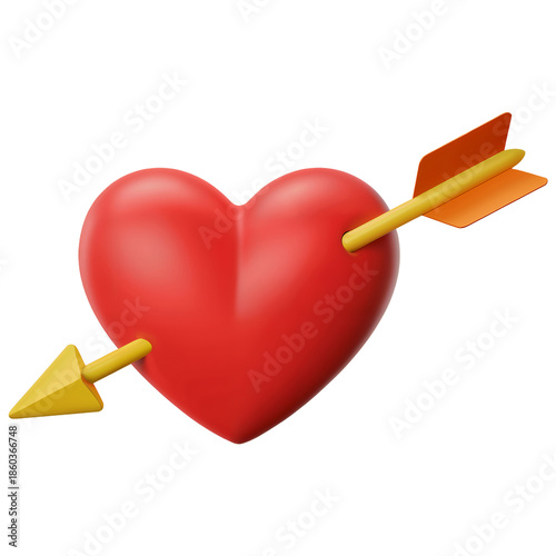 Red heart pierced by yellow and orange arrow