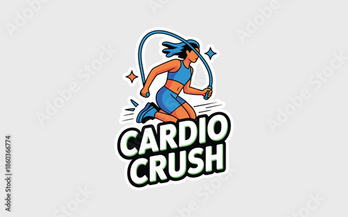 Woman jumping rope for cardio crush isolated on white background, Vector, illustration