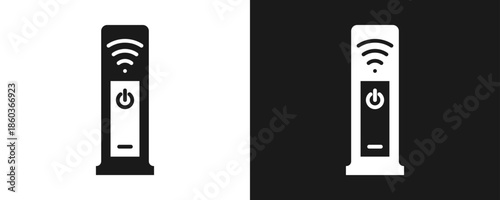 Modem Icon Set Glyph In White And Black Background