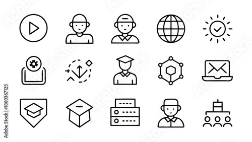 Icon set representing a web shop, displayed on a clean white background..eps