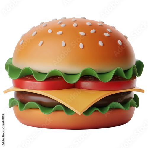 Colorful 3 D Rendered Burger with Lettuce and Cheese
