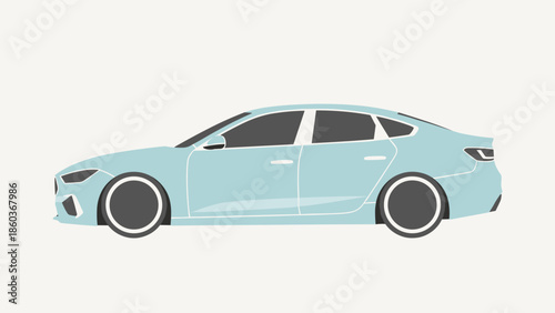 Light Blue Sedan Car Illustration on White Background.