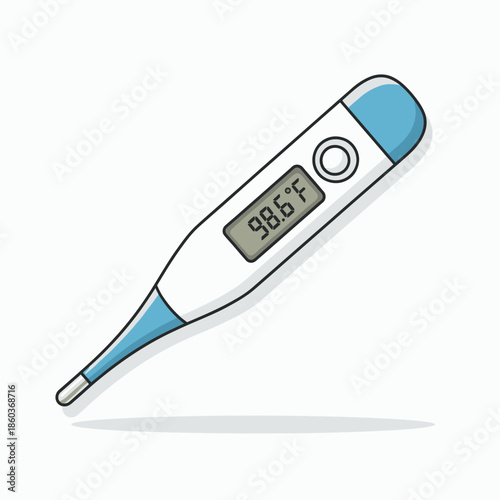 Digital thermometer displaying a normal body temperature of 98