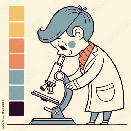 Curious child scientist examining with a microscope