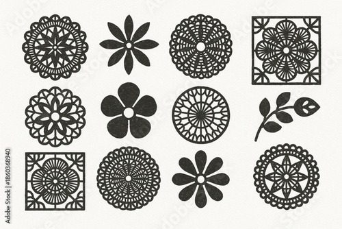 Ñandutí lace pattern vector icons minimal flat style