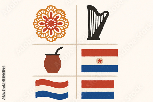 Paraguayan culture vector icons rugged flat style