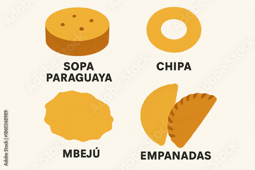 Paraguayan cuisine vector icons rugged flat style