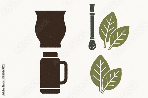 Paraguayan tereré vector icons rugged flat style