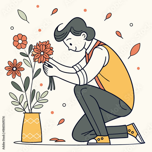 Man arranging flowers in a vase