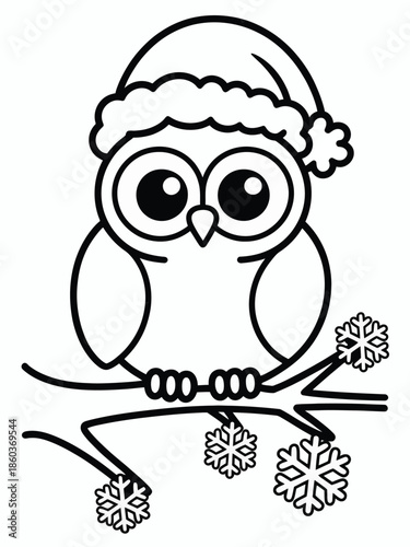 Cute owl in winter hat isolated on white background, Vector, illustration