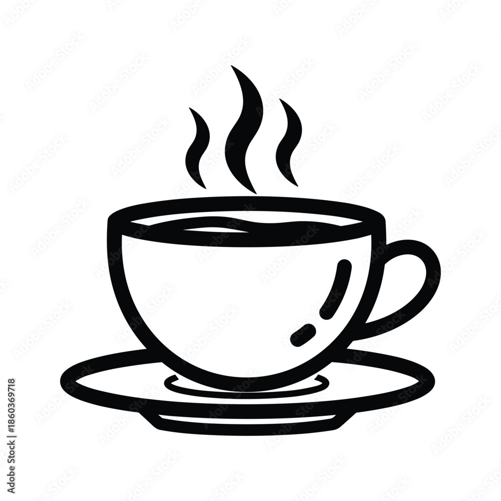 Obraz premium Black and white drawing of a steaming cup of coffee
