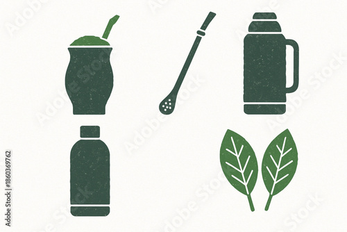 Paraguayan tereré vector icons rugged flat style