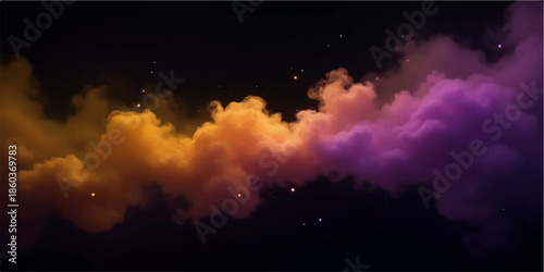 Vibrant orange and purple smoke clouds on black background