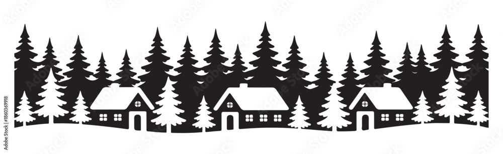 Obraz premium black silhouette compositions featuring tall evergreen trees and distant mountain vistas for nature themes